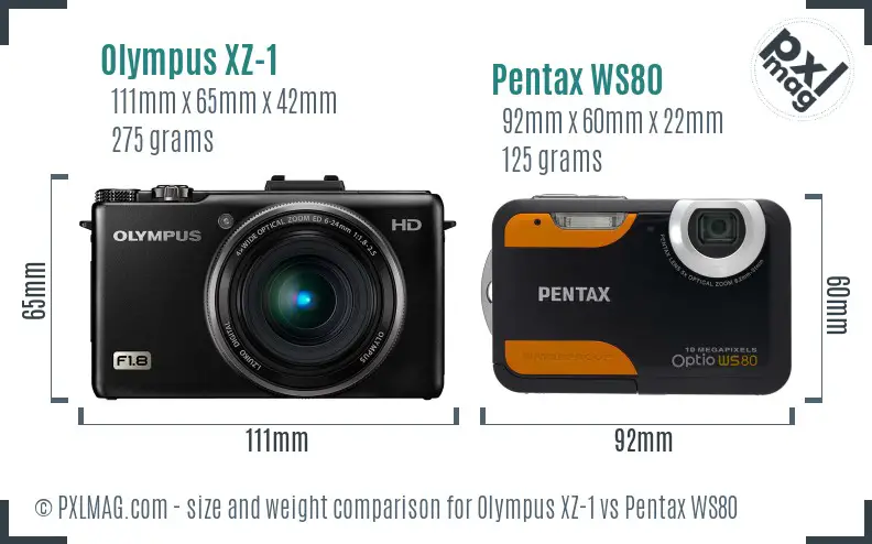 Olympus XZ-1 vs Pentax WS80 size comparison