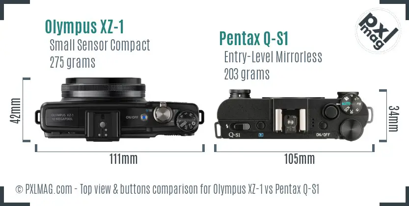 Olympus XZ-1 vs Pentax Q-S1 top view buttons comparison