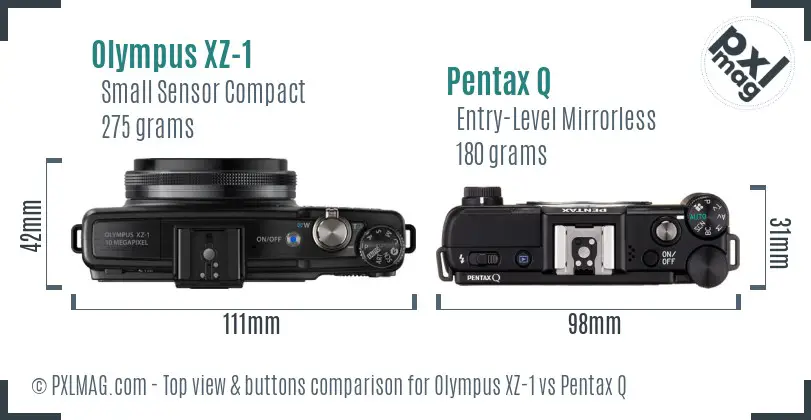 Olympus XZ-1 vs Pentax Q top view buttons comparison