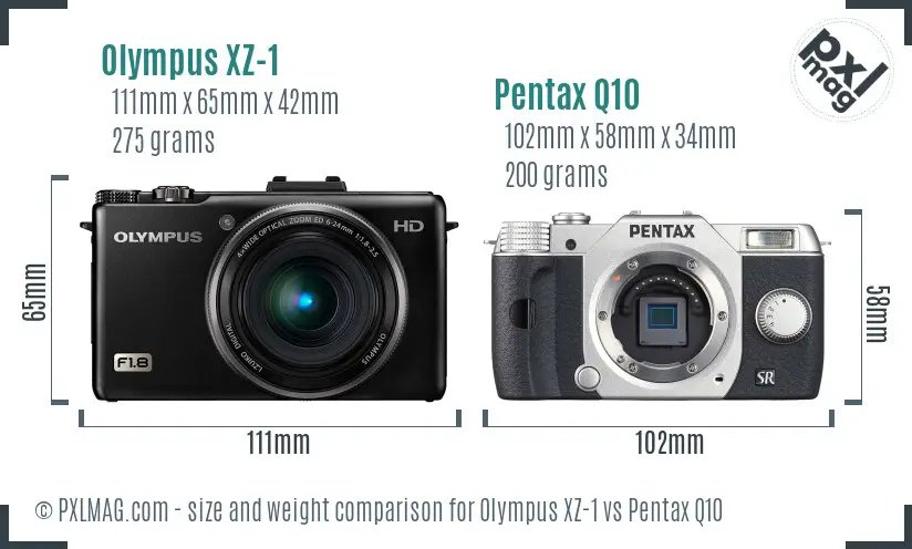 Olympus XZ-1 vs Pentax Q10 size comparison