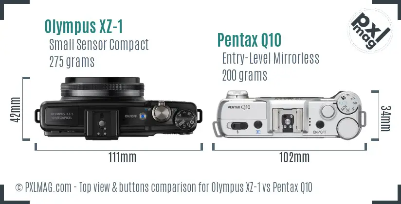 Olympus XZ-1 vs Pentax Q10 top view buttons comparison