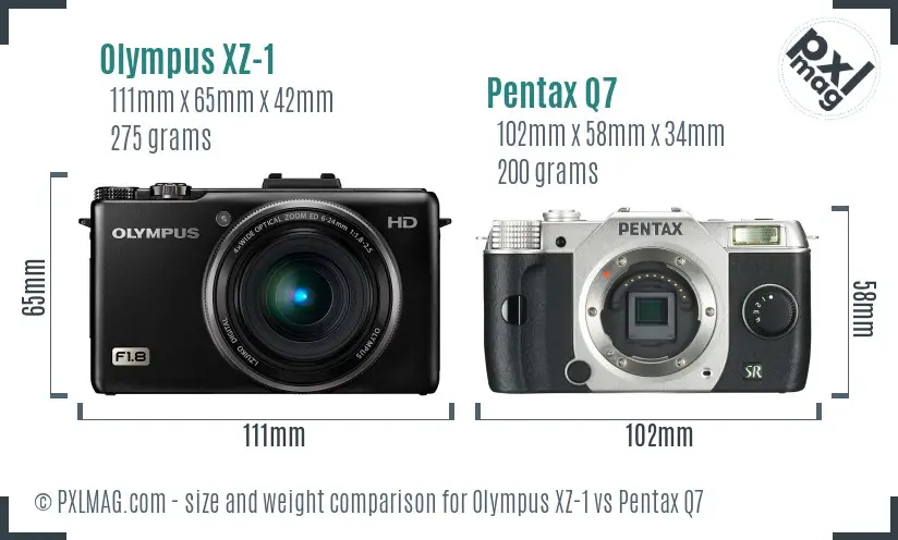 Olympus XZ-1 vs Pentax Q7 size comparison