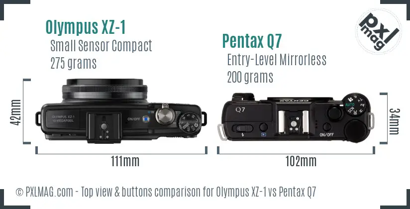 Olympus XZ-1 vs Pentax Q7 top view buttons comparison