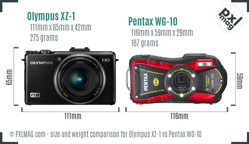 Olympus XZ-1 vs Pentax WG-10 size comparison