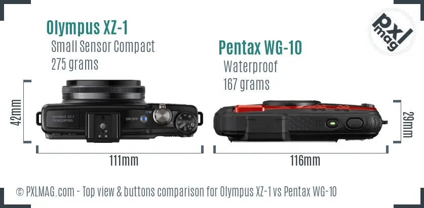 Olympus XZ-1 vs Pentax WG-10 top view buttons comparison