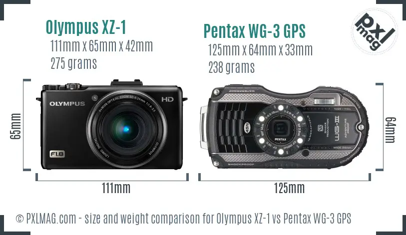 Olympus XZ-1 vs Pentax WG-3 GPS size comparison Olympus XZ-1 vs Pentax WG-3 GPS size comparison