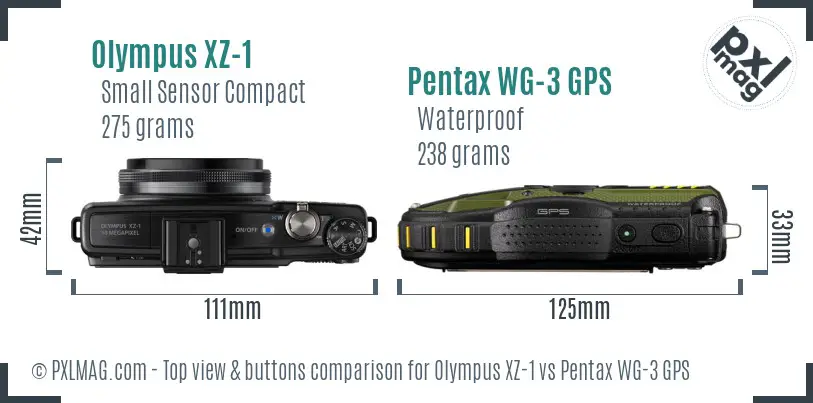 Olympus XZ-1 vs Pentax WG-3 GPS top view buttons comparison
