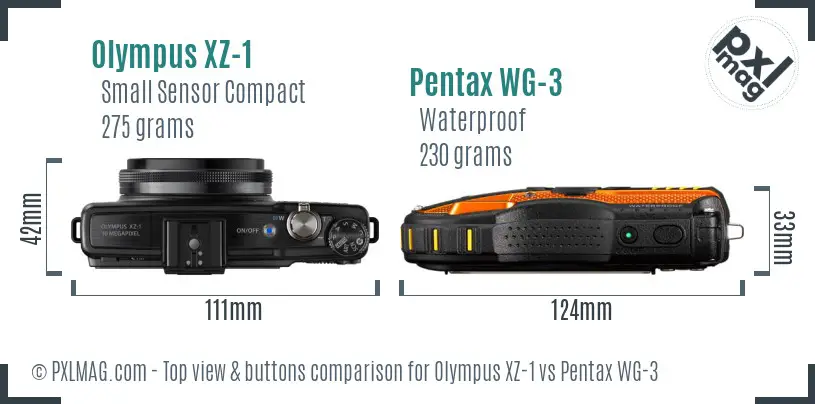 Olympus XZ-1 vs Pentax WG-3 top view buttons comparison Olympus XZ-1 vs Pentax WG-3 top view buttons comparison