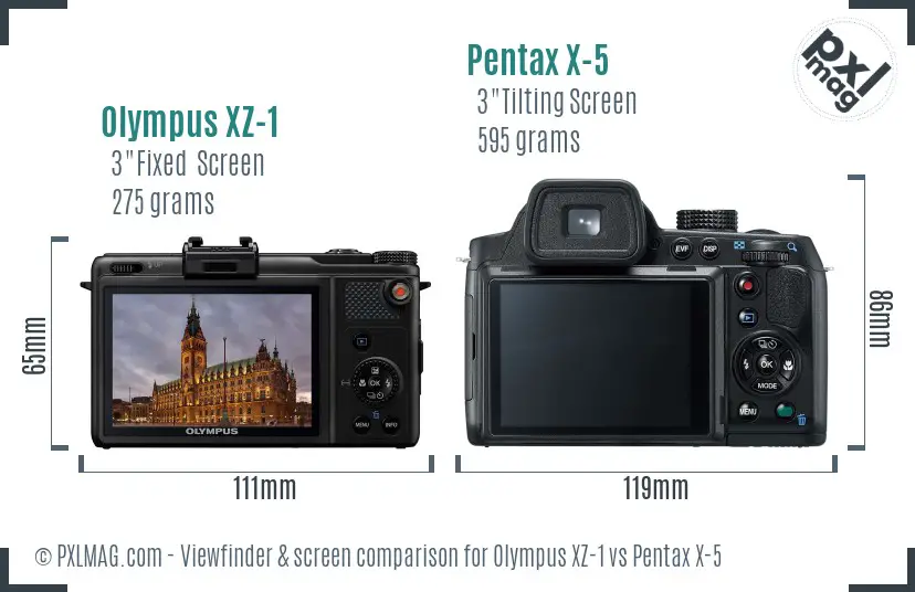 Olympus XZ-1 vs Pentax X-5 Screen and Viewfinder comparison