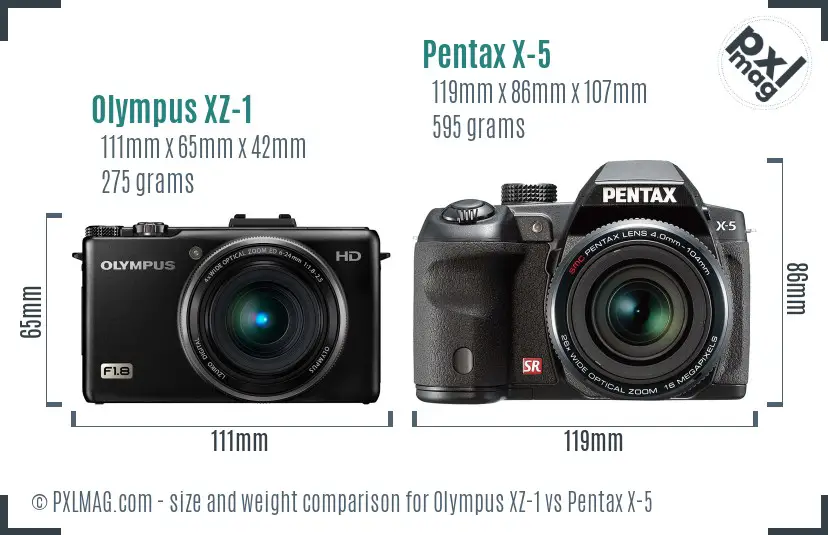 Olympus XZ-1 vs Pentax X-5 size comparison