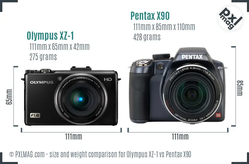 Olympus XZ-1 vs Pentax X90 size comparison