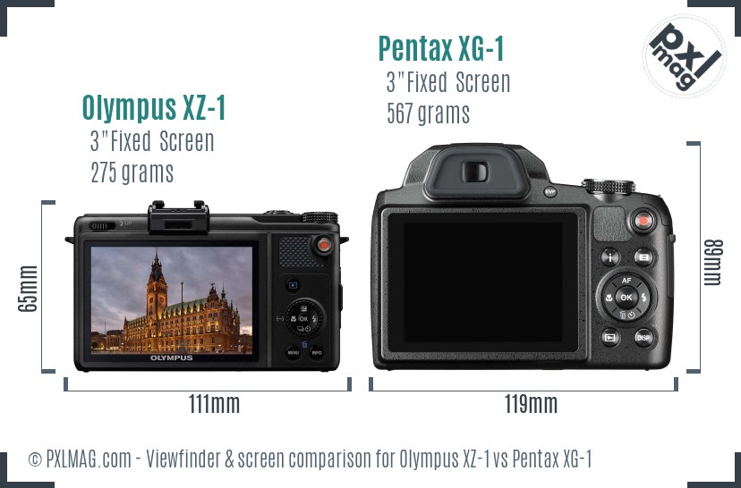 Olympus XZ-1 vs Pentax XG-1 Screen and Viewfinder comparison