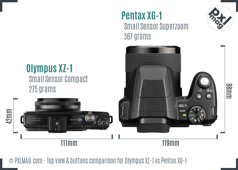 Olympus XZ-1 vs Pentax XG-1 top view buttons comparison
