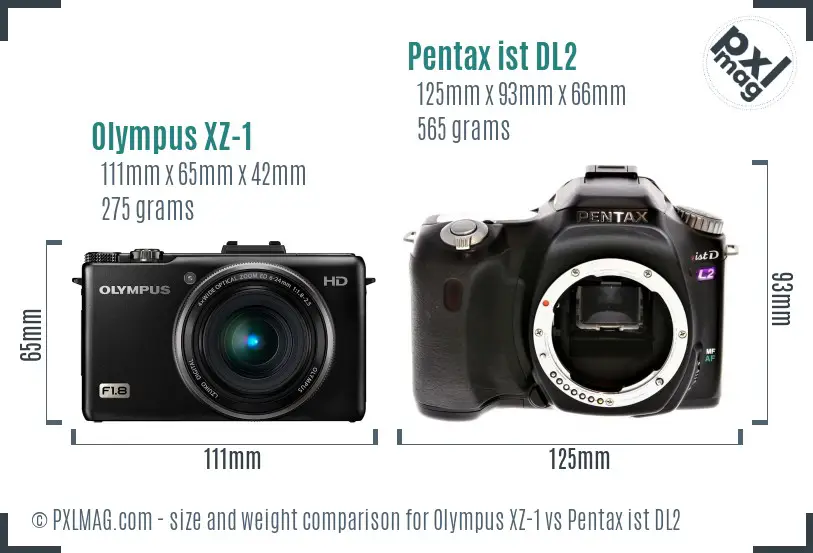 Olympus XZ-1 vs Pentax ist DL2 size comparison