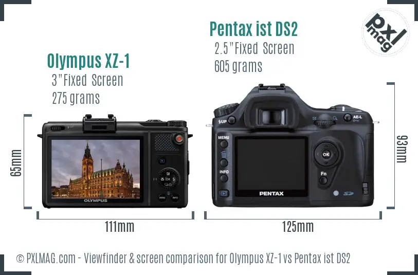 Olympus XZ-1 vs Pentax ist DS2 Screen and Viewfinder comparison