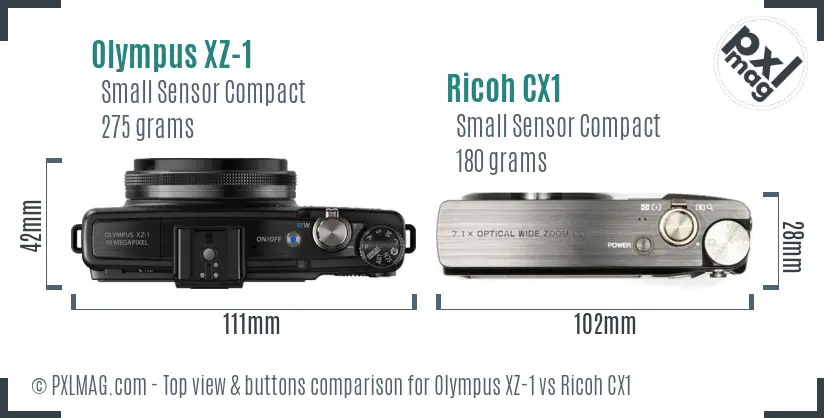 Olympus XZ-1 vs Ricoh CX1 top view buttons comparison Olympus XZ-1 vs Ricoh CX1 top view buttons comparison