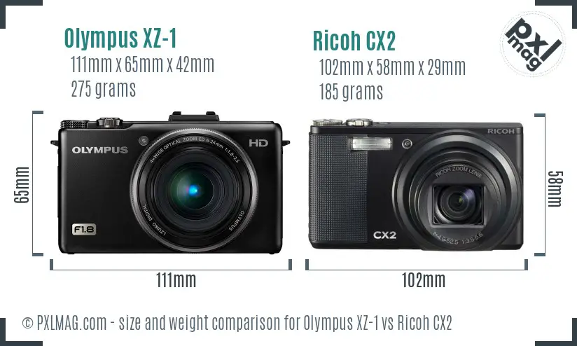 Olympus XZ-1 vs Ricoh CX2 size comparison