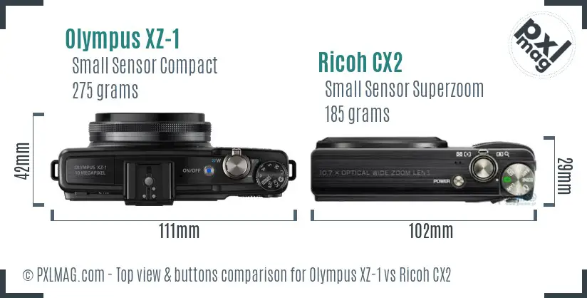 Olympus XZ-1 vs Ricoh CX2 top view buttons comparison