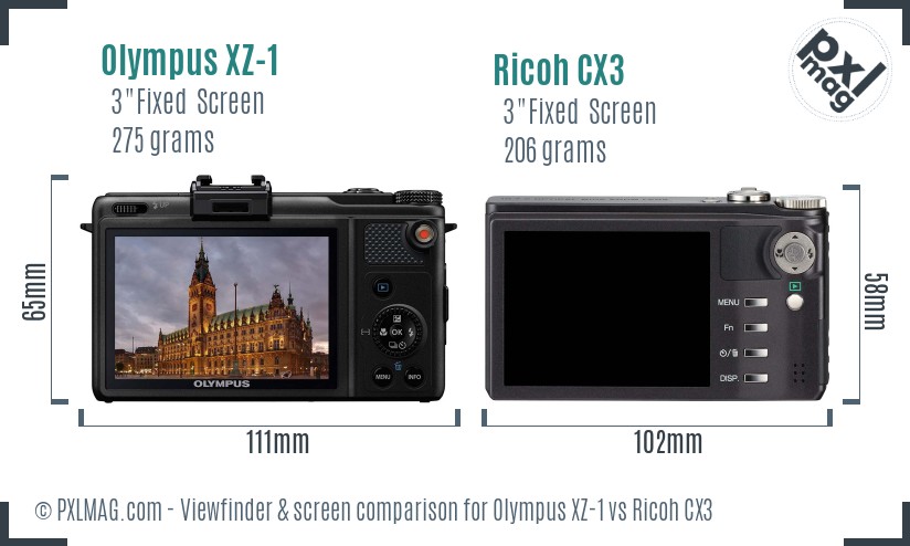 Olympus XZ-1 vs Ricoh CX3 Screen and Viewfinder comparison