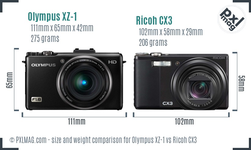 Olympus XZ-1 vs Ricoh CX3 size comparison