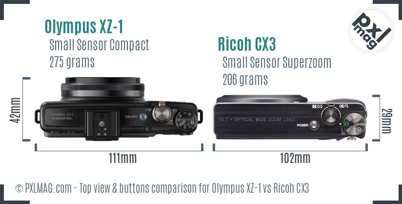 Olympus XZ-1 vs Ricoh CX3 top view buttons comparison