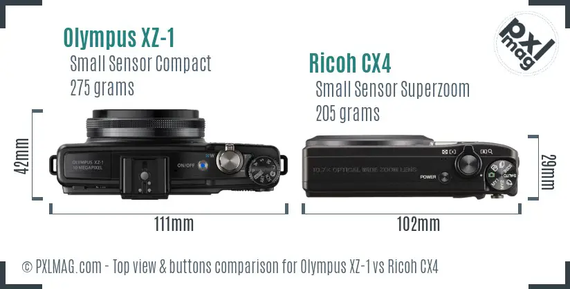 Olympus XZ-1 vs Ricoh CX4 top view buttons comparison