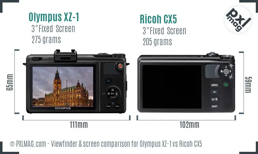 Olympus XZ-1 vs Ricoh CX5 Screen and Viewfinder comparison