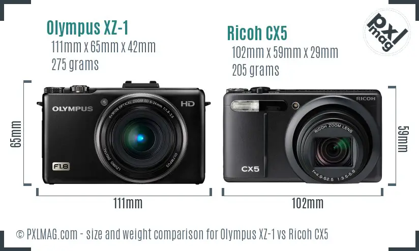 Olympus XZ-1 vs Ricoh CX5 size comparison