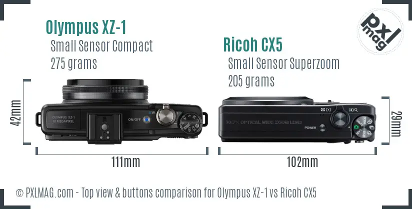 Olympus XZ-1 vs Ricoh CX5 top view buttons comparison