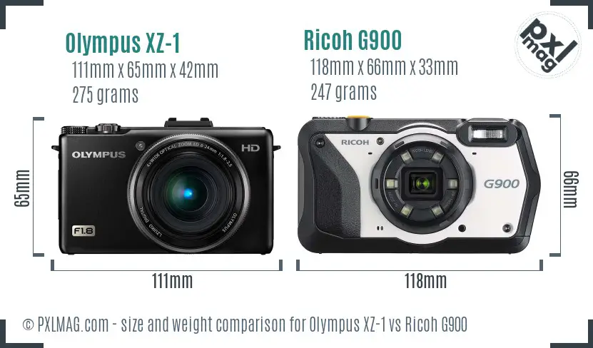 Olympus XZ-1 vs Ricoh G900 size comparison
