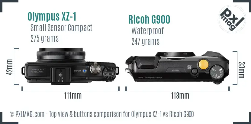Olympus XZ-1 vs Ricoh G900 top view buttons comparison