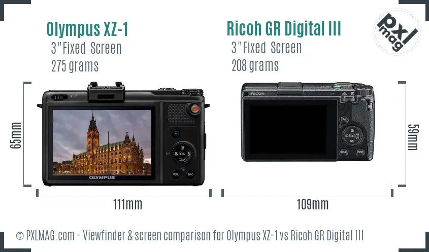 Olympus XZ-1 vs Ricoh GR Digital III Screen and Viewfinder comparison