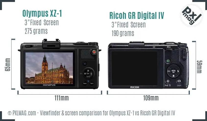 Olympus XZ-1 vs Ricoh GR Digital IV Screen and Viewfinder comparison