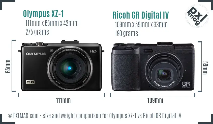 Olympus XZ-1 vs Ricoh GR Digital IV size comparison