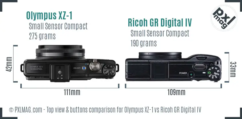 Olympus XZ-1 vs Ricoh GR Digital IV top view buttons comparison