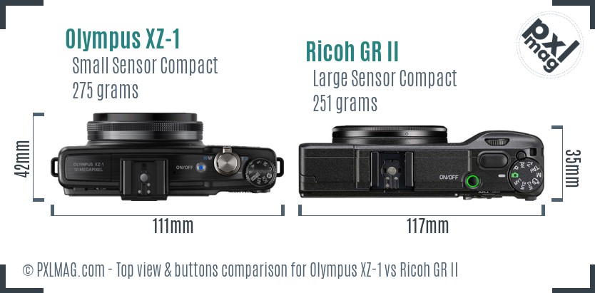 Olympus XZ-1 vs Ricoh GR II top view buttons comparison