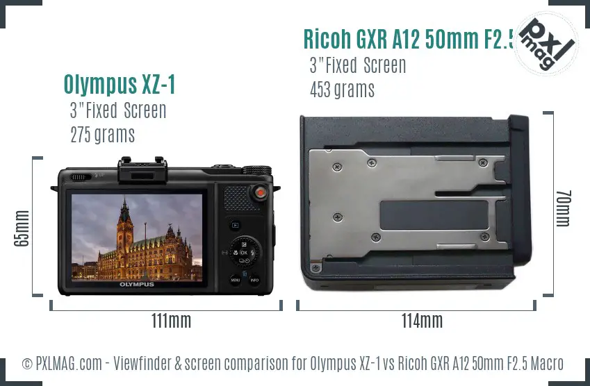 Olympus XZ-1 vs Ricoh GXR A12 50mm F2.5 Macro Screen and Viewfinder comparison