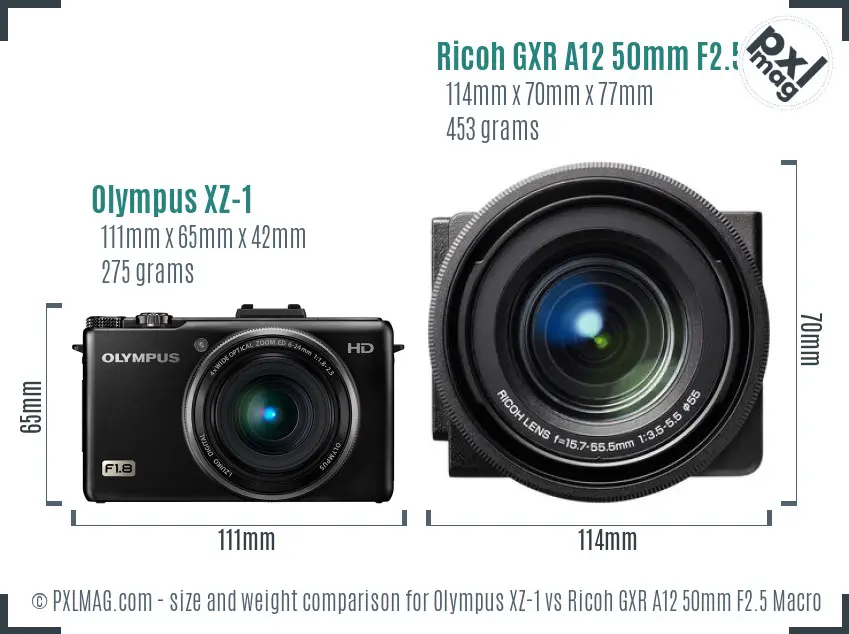 Olympus XZ-1 vs Ricoh GXR A12 50mm F2.5 Macro size comparison