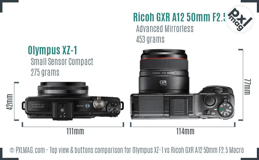 Olympus XZ-1 vs Ricoh GXR A12 50mm F2.5 Macro top view buttons comparison