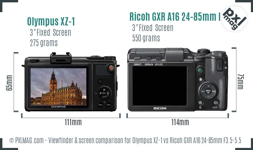 Olympus XZ-1 vs Ricoh GXR A16 24-85mm F3.5-5.5 Screen and Viewfinder comparison