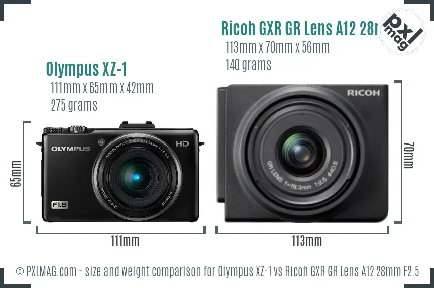 Olympus XZ-1 vs Ricoh GXR GR Lens A12 28mm F2.5 size comparison Olympus XZ-1 vs Ricoh GXR GR Lens A12 28mm F2.5 size comparison