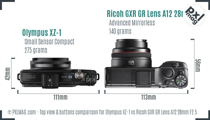 Olympus XZ-1 vs Ricoh GXR GR Lens A12 28mm F2.5 top view buttons comparison Olympus XZ-1 vs Ricoh GXR GR Lens A12 28mm F2.5 top view buttons comparison