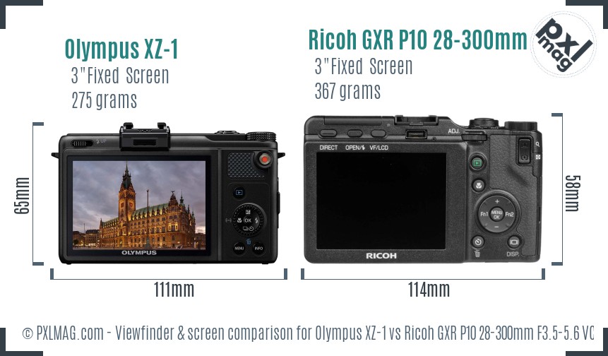 Olympus XZ-1 vs Ricoh GXR P10 28-300mm F3.5-5.6 VC Screen and Viewfinder comparison