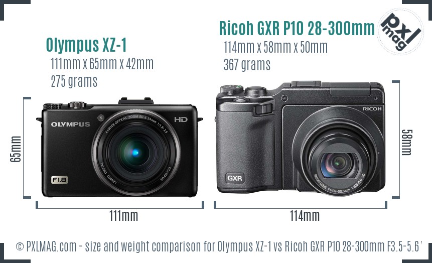 Olympus XZ-1 vs Ricoh GXR P10 28-300mm F3.5-5.6 VC size comparison