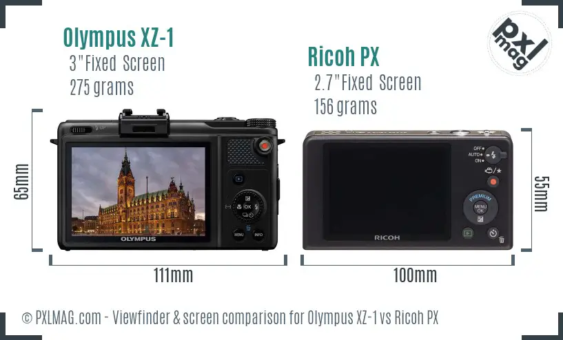 Olympus XZ-1 vs Ricoh PX Screen and Viewfinder comparison