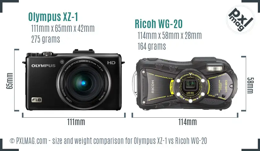 Olympus XZ-1 vs Ricoh WG-20 size comparison
