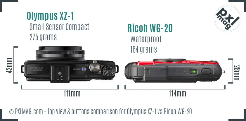 Olympus XZ-1 vs Ricoh WG-20 top view buttons comparison