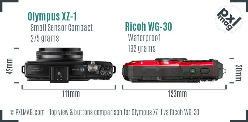 Olympus XZ-1 vs Ricoh WG-30 top view buttons comparison