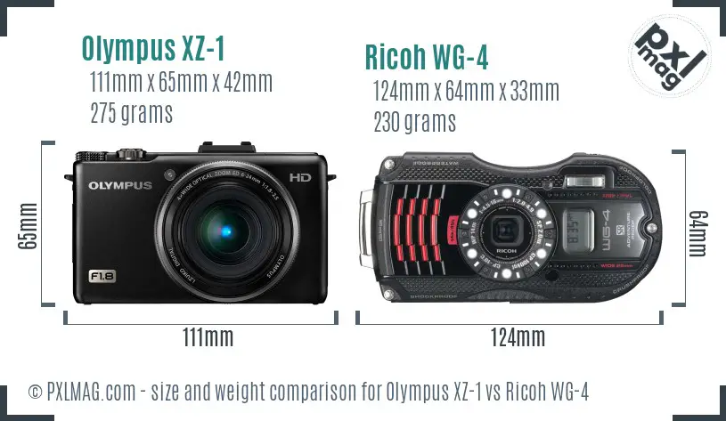 Olympus XZ-1 vs Ricoh WG-4 size comparison