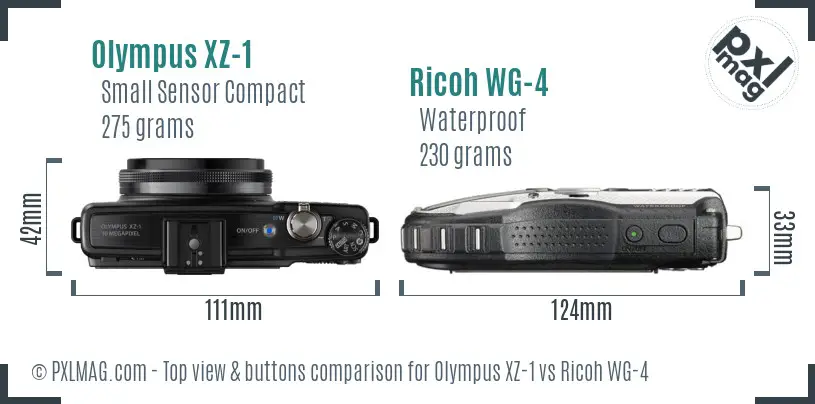 Olympus XZ-1 vs Ricoh WG-4 top view buttons comparison